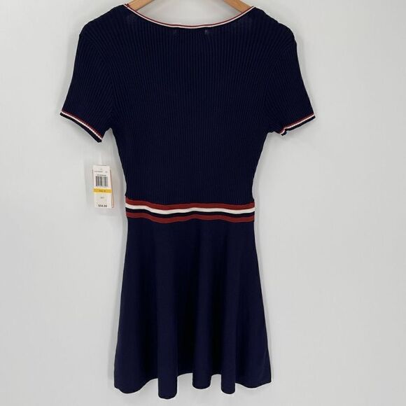 Copper Key Ribbed Knit Fit & Flare Sweater Skater Dress Mini Juniors Medium Navy - Picture 4 of 7